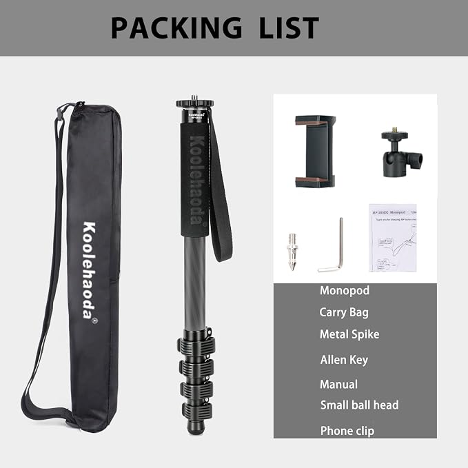 Koolehaoda 65" Camera Monopod Stand, Carbon Fiber Photography Monopod Portable - Image 8