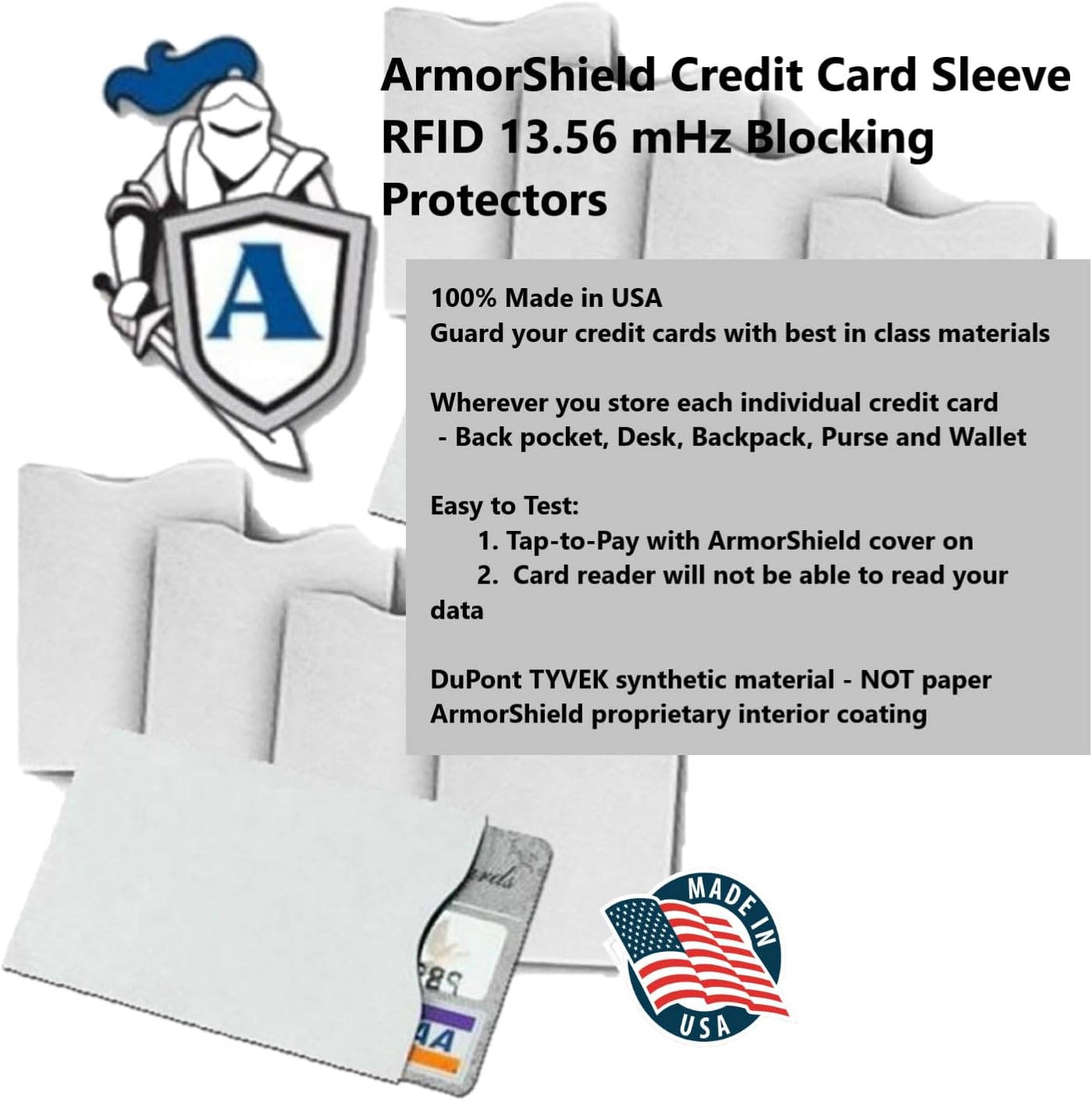 Semper Paratus Gear TYVEK Credit Card Protector RFID Blocking Sleeves | ArmorShield Your Identity | 100% MADE IN USA - Anti-theft for Travel wallet, pocket or purse. (5PAK)