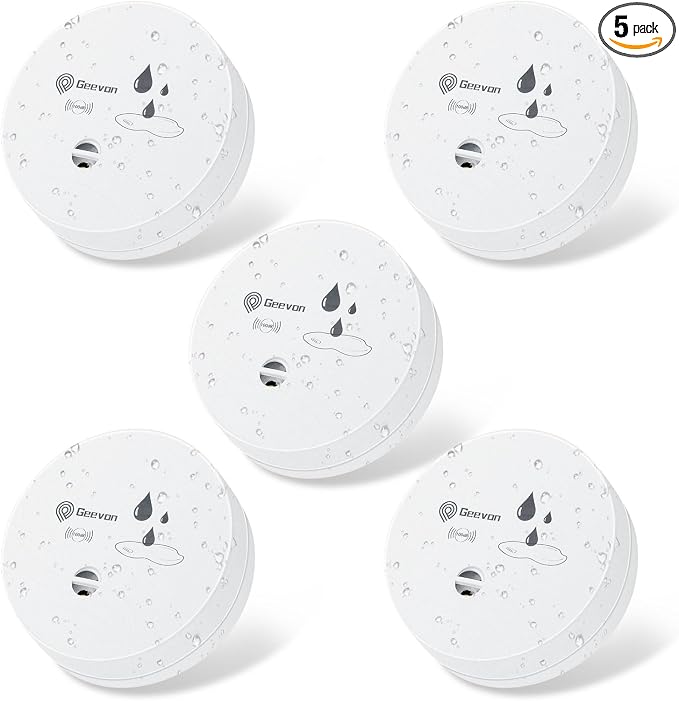 Geevon 5 Pack Water Leak Detectors, 100dB Water Sensor Alarms Flood Detector by GEEVON