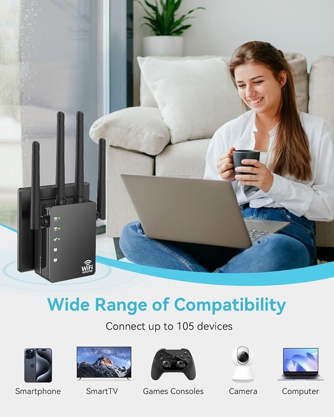 WiFi Repeater Signal Extender, Extends Coverage to 12880 Sq.ft, Handles 105 - Image 4