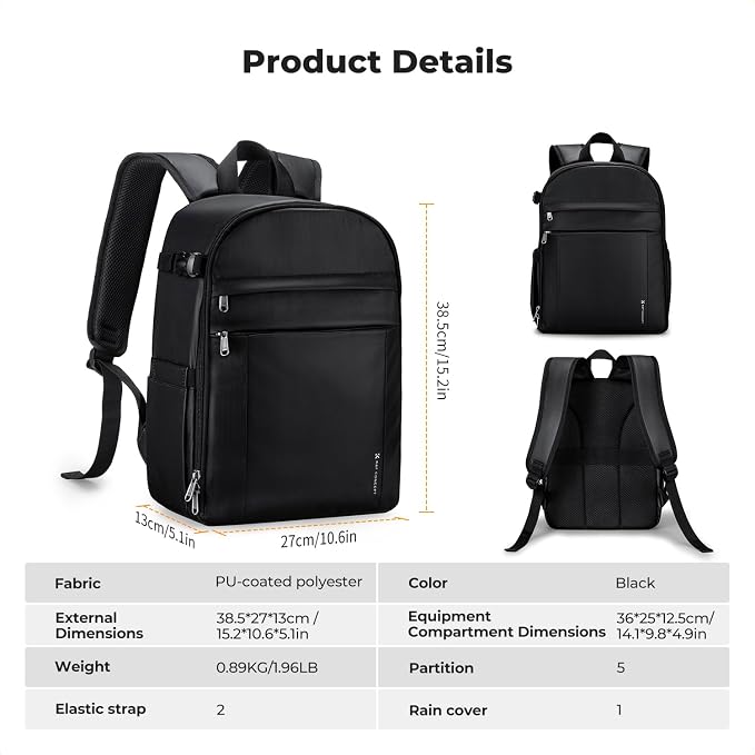 K&F CONCEPT Camera Bag Backpack, Professional DSLR/SLR/Mirrorless Camera - Image 8