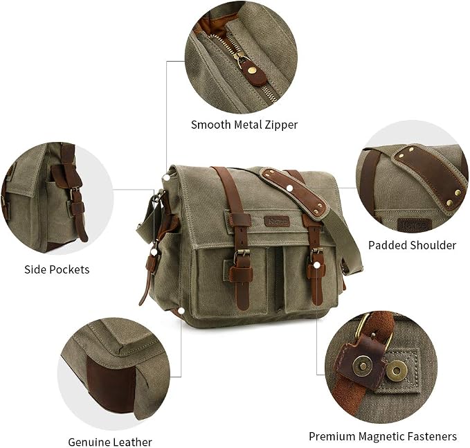 Kattee Leather Canvas Camera Bag Vintage DSLR SLR Messenger Shoulder Bag - Image 6