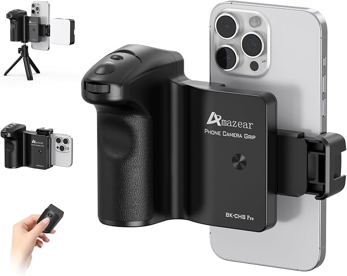 AMAZEAR Shutter Grip for iPhone 17 Pro Max/Android Mobile Phones, DSLR Camera by YourProPhotoGear
