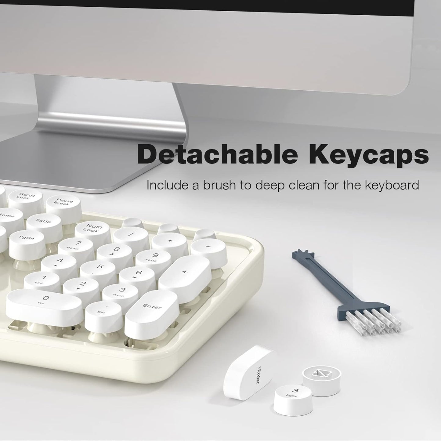 Wireless Keyboard and Mouse, Typewriter Full Size Keyboard with Number Pad and 2 in 1 USB Connected Mouse for Windows 7/8/10, Laptop, Desktop, PC, Computer (Off-White)