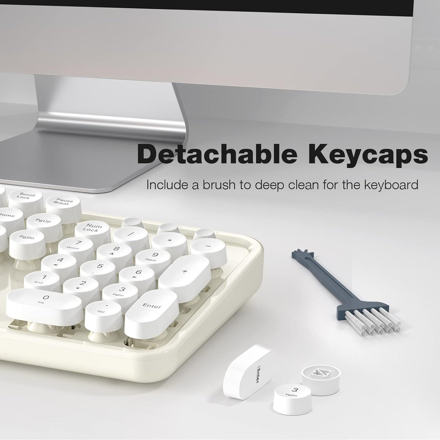 MOFII Wireless Keyboard and Mouse Combo, Milk White 2.4G Full Size Keyboard, Round Key Typewriter Keyboards and Cute Mice with 2 in 1 USB Dongle, for PC Laptop Chromebook Smart TV