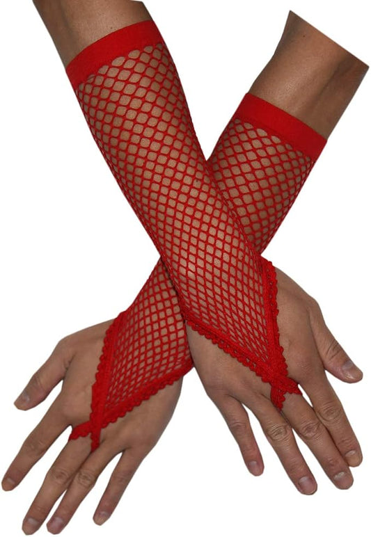 Seeksmile Women's Girls 80's Theme Party Emo Fingerless Arm Fishnet Gloves by Seeksmile