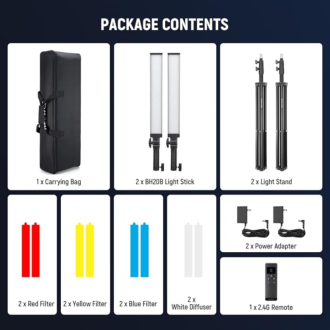 NEEWER Upgraded LED Video Light Stick & 2.4G Remote Kit, 2 Pack Handheld - Image 9