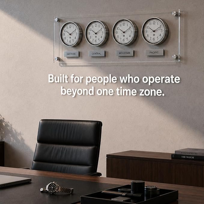 BBHORAIRE Silver Time Zone Wall Clock, Silent Quartz Analog World Clock - Image 5