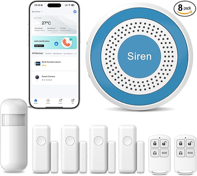 Home Security System, Home Alarm System Wireless 8 Piece Kit by CloureeDirect