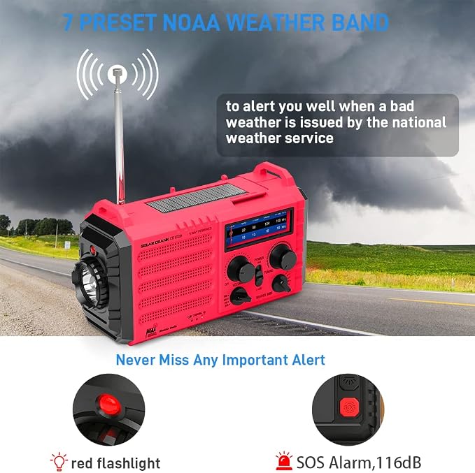 Emergency Weather Radio Solar Hand Crank Battery Operated Portable AM FM - Image 2