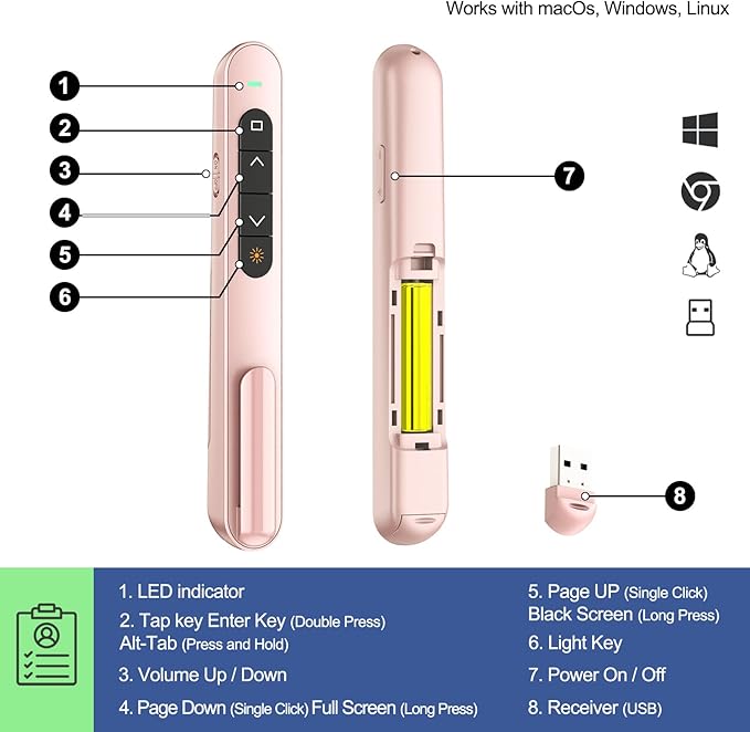 QUI Presentation Clicker with Volume Control, 2.4GHz USB Wireless Presenter - Image 3