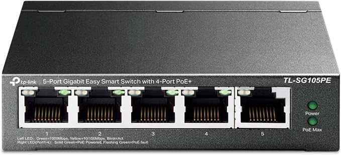 TP-Link 5 Port Gigabit PoE Switch | 4 PoE+ Port @65W | Easy Smart | Plug & Play by TP-Link
