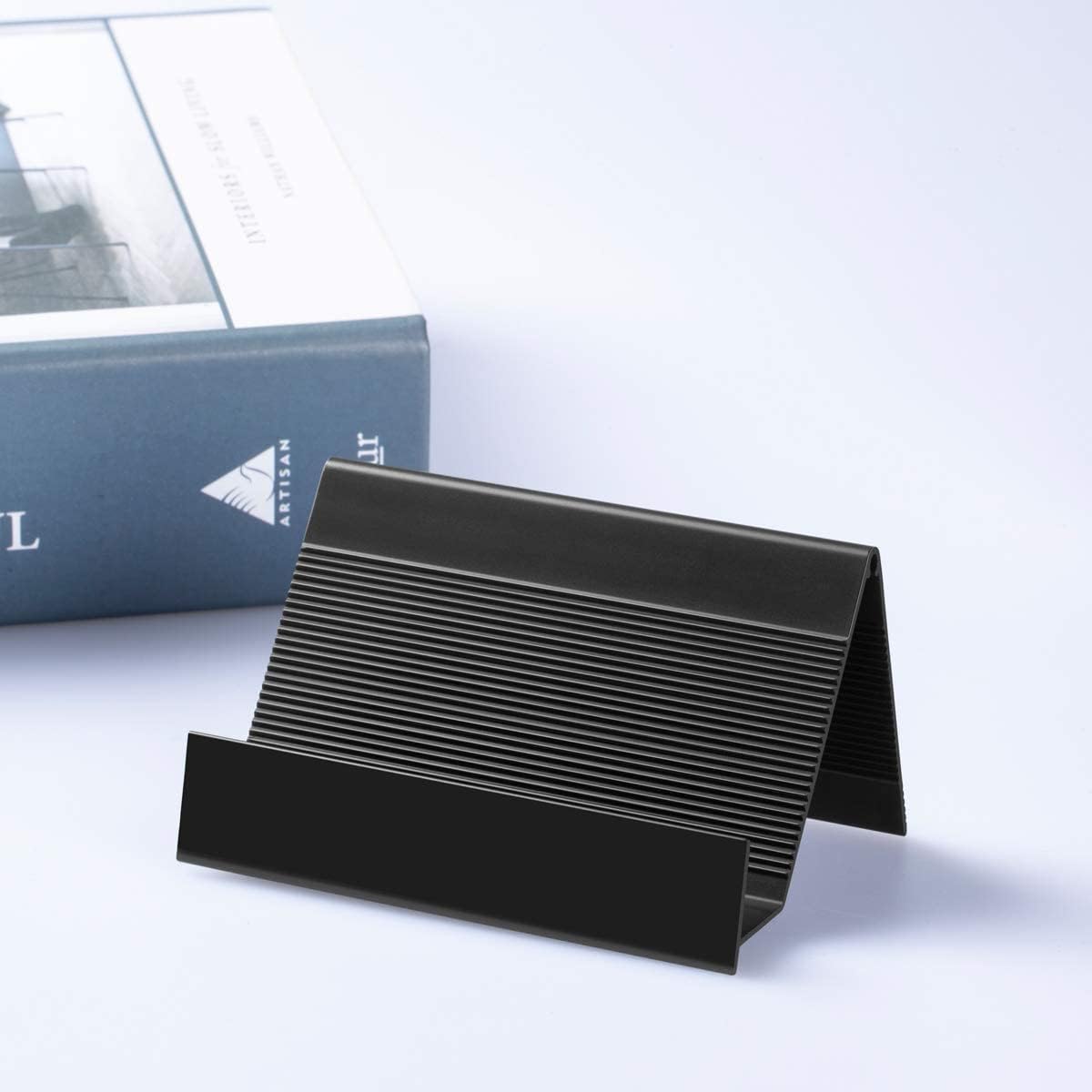 Business Card Holder Aluminum Business Card Display Stand, Desktop Black Business Card Holders for Exhibition, Home and Office, Fits 35-50 Business Cards 1 Pack