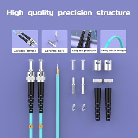 OM3 Fiber Patch Cable ST/UPC to ST/UPC 164ft/50meters 10BG/Gigabit Multimode - Image 4