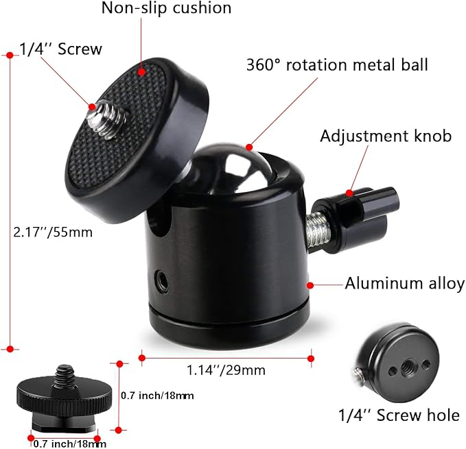 Universal 1/4" Swivel Mini Ball Head Screw Tripod Mount - Image 2