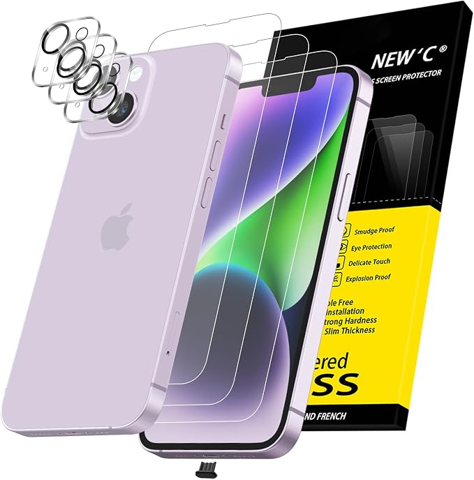 NEW'C 3x for iPhone 14 Screen Protector+ 3x Camera Lens Protector, Sensor by NEWC