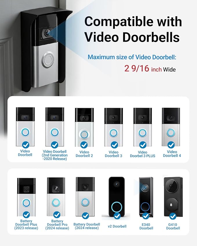 Ring Doorbell Cover Weatherproof, Metal Doorbell Rain Cover Compatible - Image 4