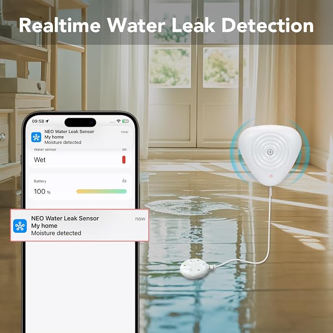 NEO Zigbee 3.0 Water Leak Detector, Smart Water Sensor Alarm - Image 2