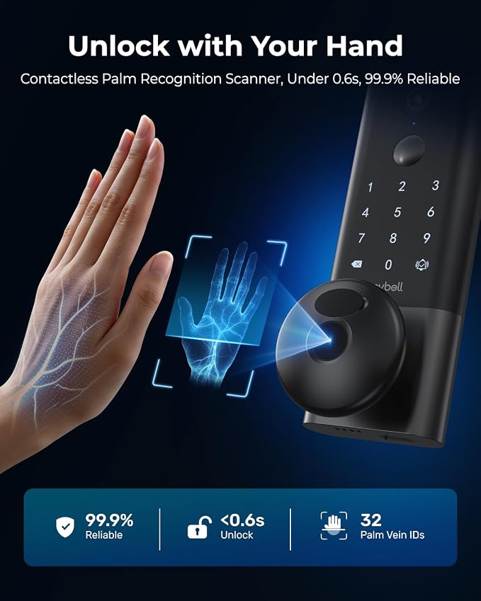 Palm Vein Smart Lock with 2K Security Camera & Video Doorbell, Anybell Keyless - Image 3