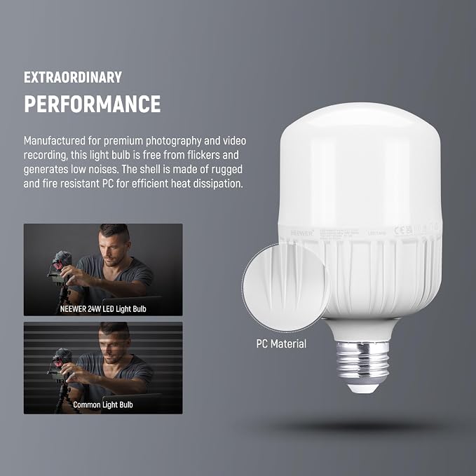 Neewer E26 24W LED Light Bulbs, 2 Packs, 2160 Lumens/5700K/CRI 93+/15000h - Image 5