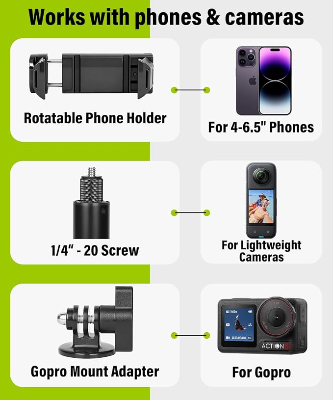 BMZX Golf Tripod Monopod, Magnetic Phone Holder, 1/4"-20 Screw, Carry Bag | - Image 7