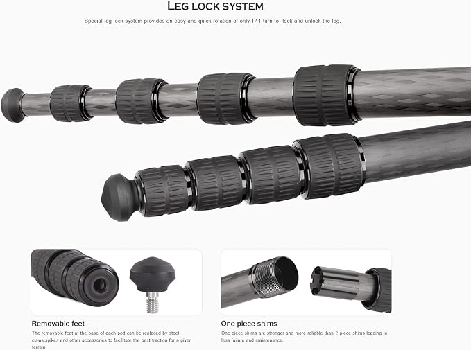 Leofoto MP-366C+VH-10S Monopod and Tilt Head Set, Carbon Fiber, VH-10S Monopod - Image 6