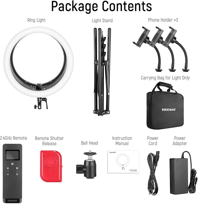 NEEWER 19 inch Ring Light with Stand, 3 Phone Holders and Mini Ball Head - Image 9