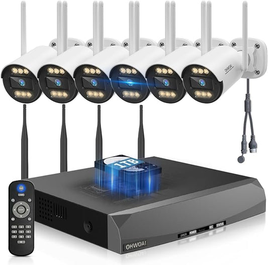 《130° Wide Angle & 2-Way Audio》Wireless Security Camera System Outdoor by OHWOAI