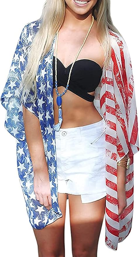 Women's Floral Print Puff Sleeve Kimono Cardigan Loose Cover Up Casual Blouse - Image 3