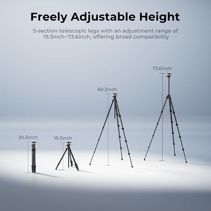 K&F CONCEPT 73" Aluminum Travel Tripod - Image 6