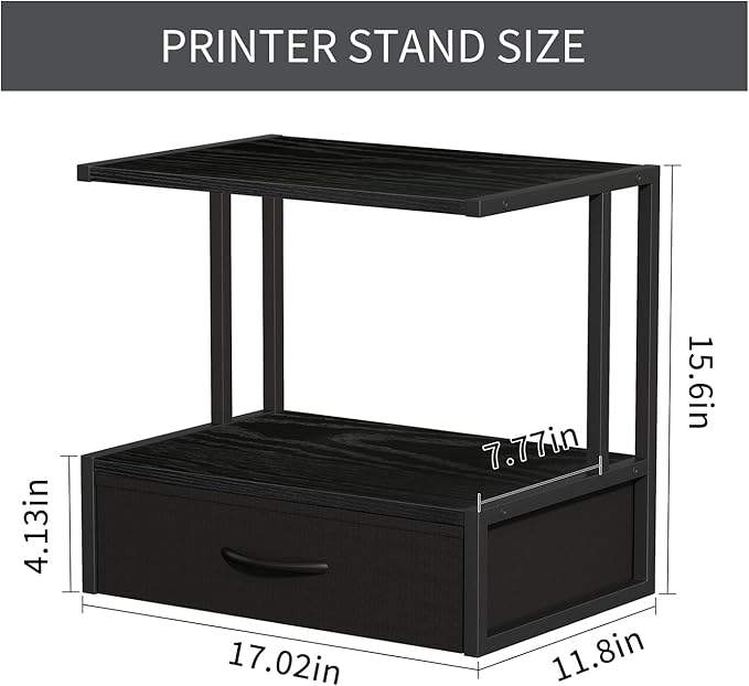 Printer Stand with Storage for Desk, with Fabric Drawer Desktop Printer Stand - Image 4