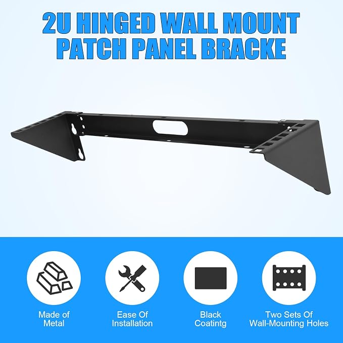 2 Pack 2u Hinged Wall Mount Patch Panel Bracket, 2u Patch Panel Bracket - Image 3