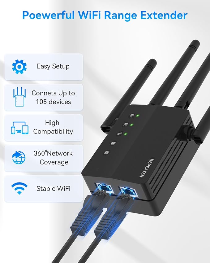 1200Mbps Dual Band 5GHz/2.4GHz WiFi Extender, WiFi Extender Signal Booster - Image 2