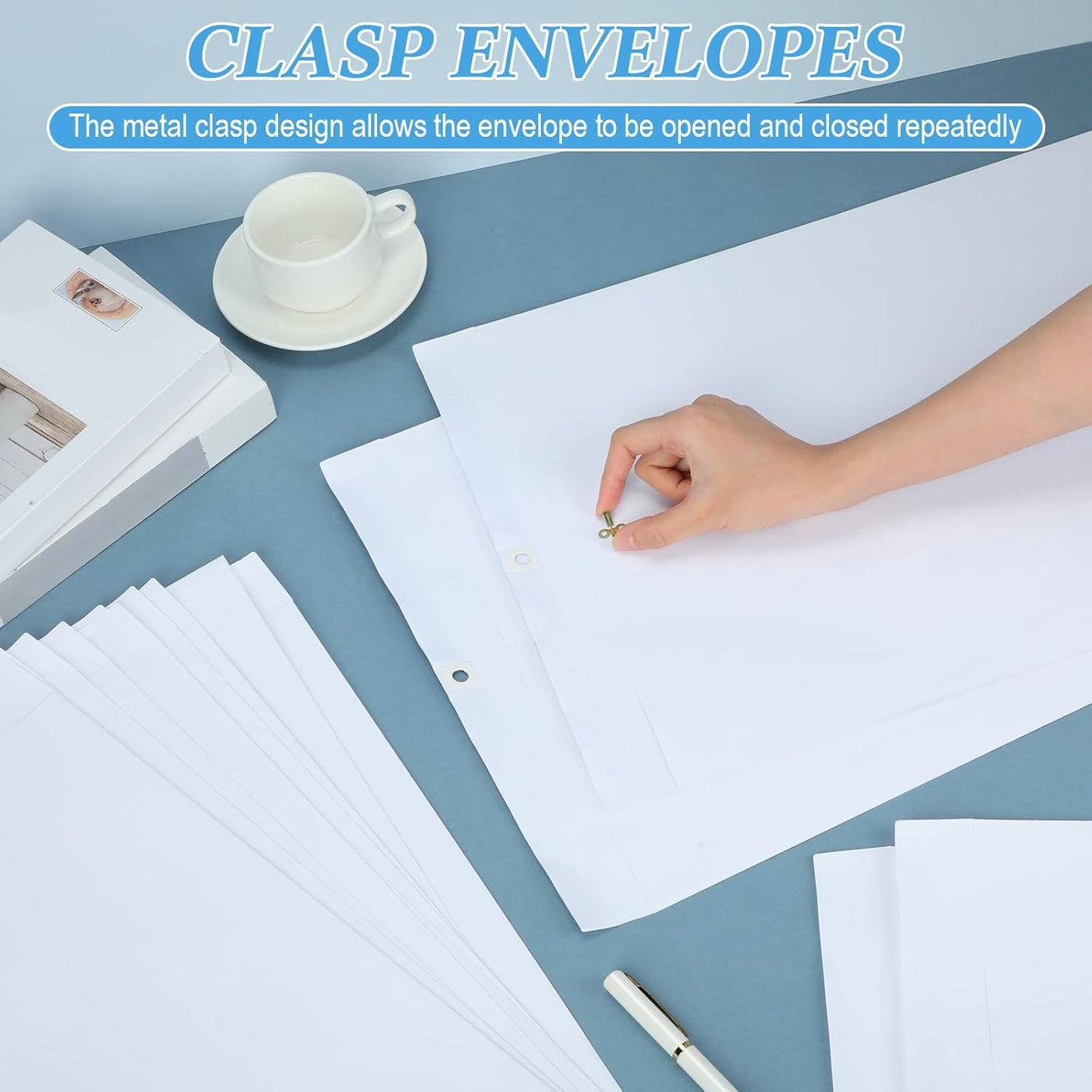 40 Pcs Extra Large Mailing Clasp Envelopes 14 x 18 Inch Jumbo Kraft Catalog Manila Envelope with Clasp Closure for Oversized Big Document Office Home Business School Storing Mailing(White)