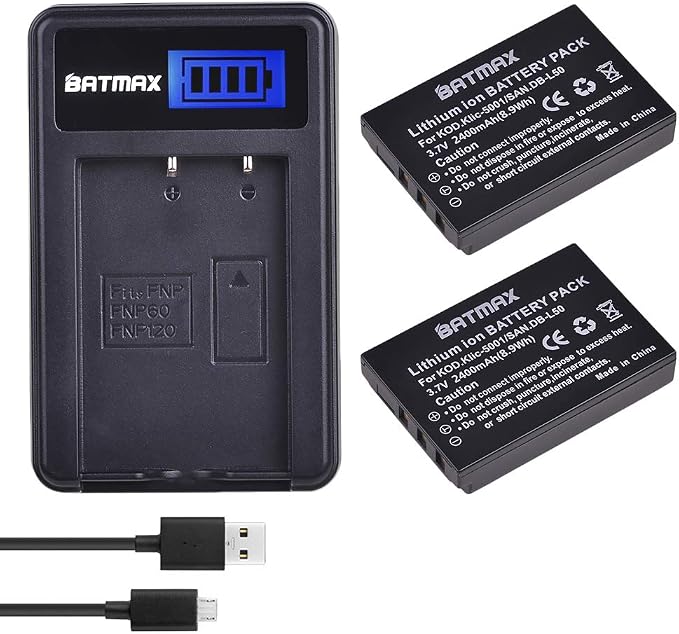 Batmax 2x 2400mAh KLIC-5001 Li-ion Battery + LCD USB Charger by Batmax
