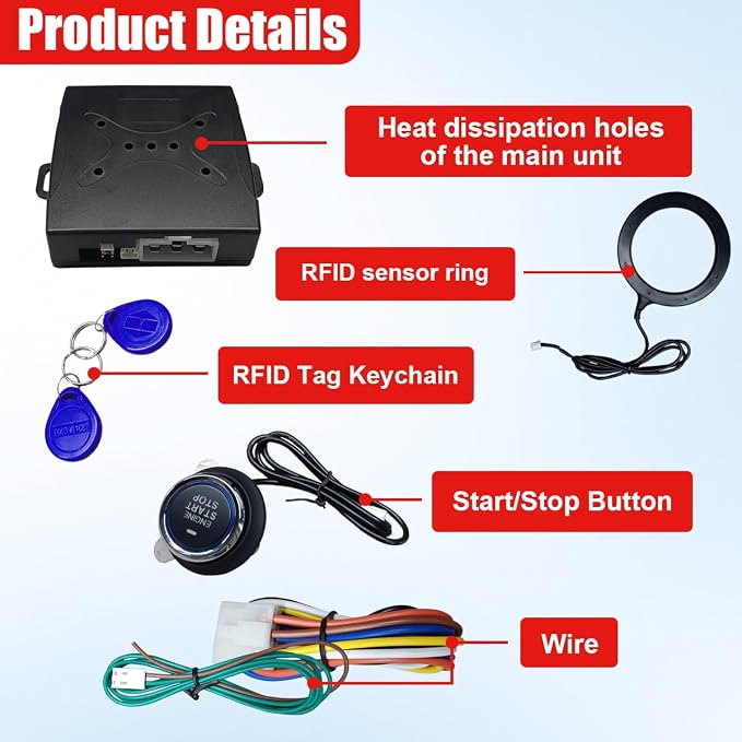 Car Push Engine Start Button Kit, DC12V Automotive Keyless Go System - Image 3