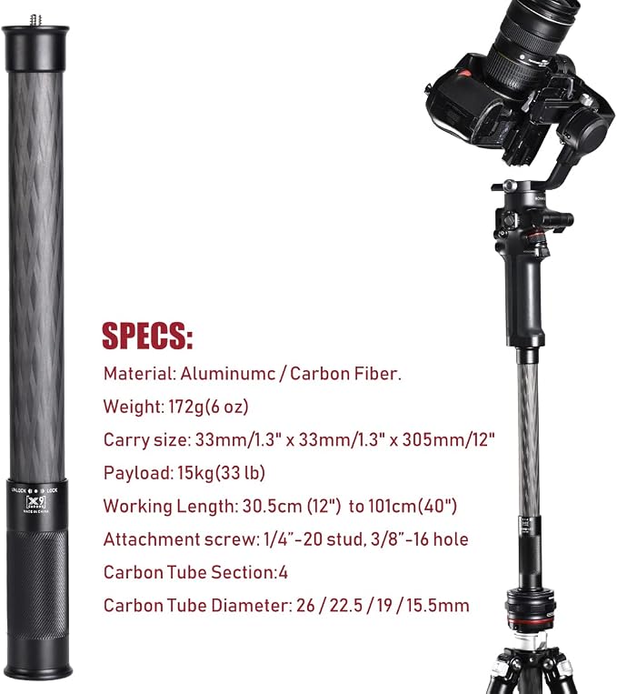 SHINEWEE Carbon Fiber Extension Pole – 4-Section Fast Twisting Lock Design | - Image 5