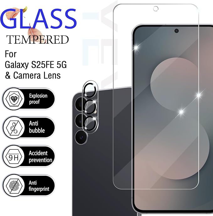 Screen Protector for Samsung Galaxy S25 FE, Tempered Glass & Camera Lens - Image 2