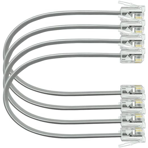 NECABLES 4Pack 6 Inch Short Telephone Cord Phone Cable Wall Phone Cord by NECABLES
