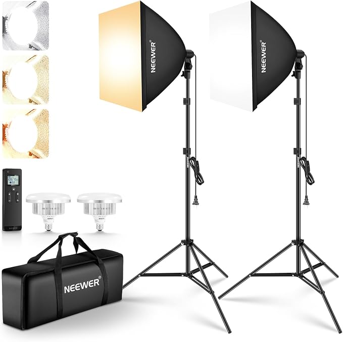 NEEWER 2Pcs 24"x24" 900W Equivalent Softbox Lighting Kit by Neewer