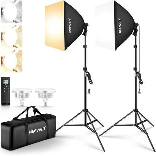 NEEWER 2Pcs 24"x24" 900W Equivalent Softbox Lighting Kit by Neewer