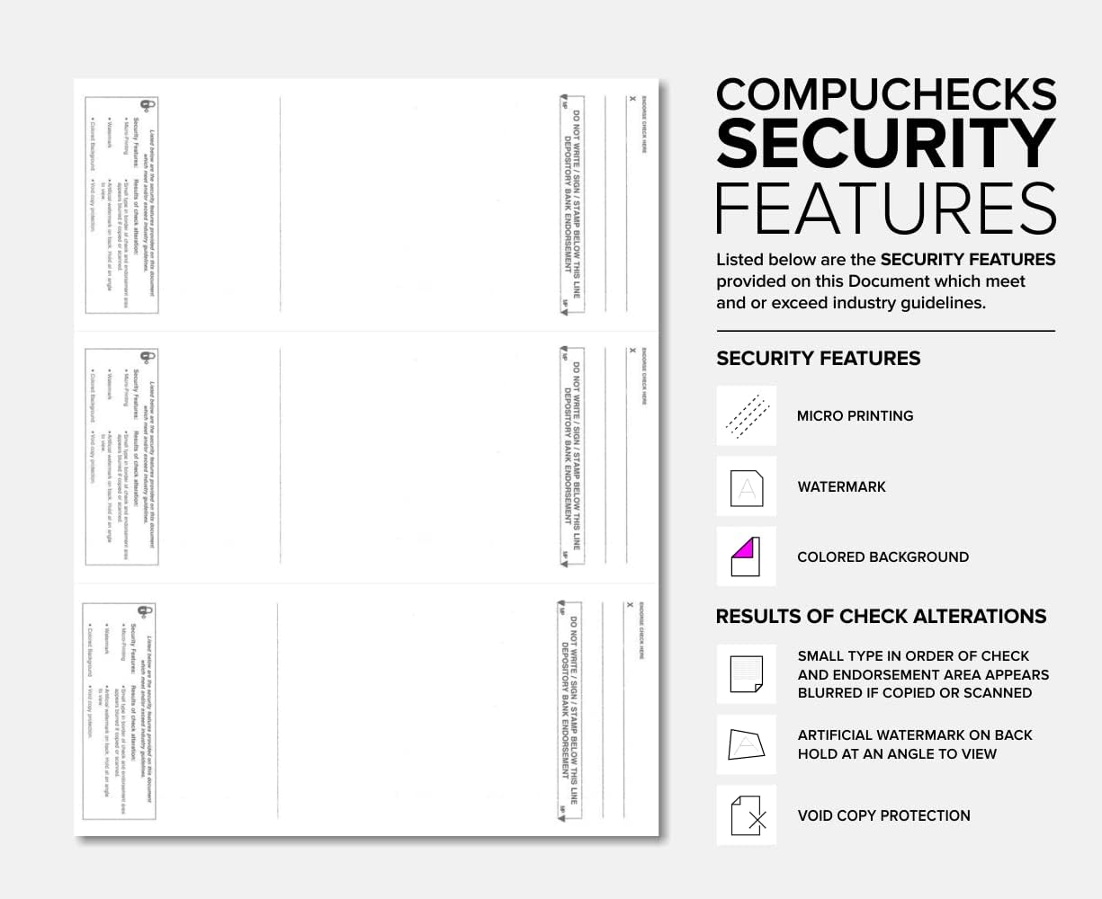 Business Voucher Check Stock - Computer Laser Checks - 3 Checks Per Page, 500 Sheets/1500 Checks, Gold Pinstripe
