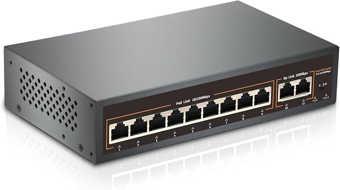 9 Port PoE Switch with 2 Uplink, 9 PoE+ Port 100Mbps, 120W 802.3af/at, Metal by Davuaz