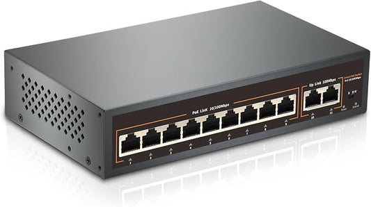 9 Port PoE Switch with 2 Uplink, 9 PoE+ Port 100Mbps, 120W 802.3af/at, Metal by Davuaz