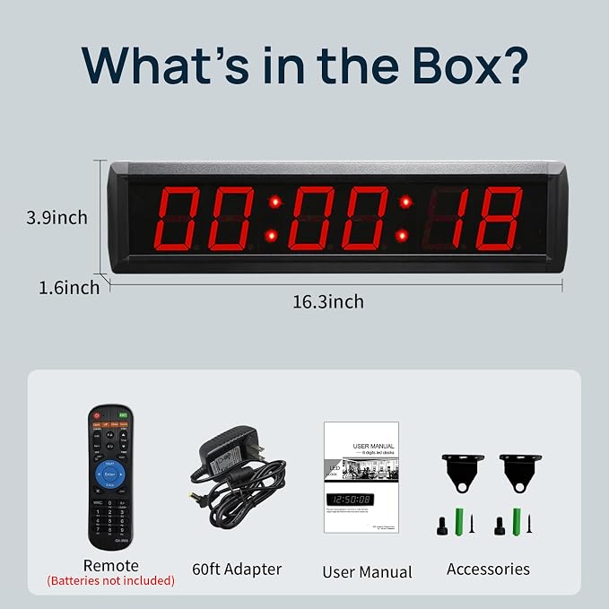 Large Digital Wall Clock with Remote Control, LED Stopwatch Timer, Count Up - Image 6