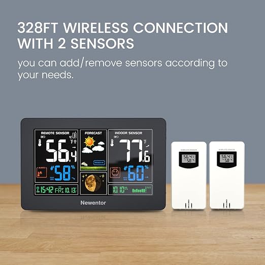 Newentor Weather Station Wireless Indoor Outdoor Thermometer, Color Display - Image 2