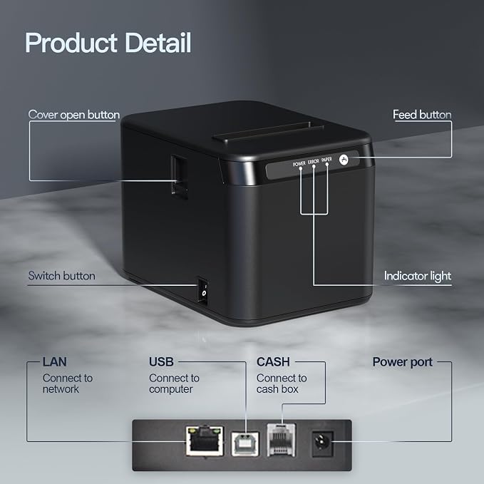 BISOFICE 80mm Receipt Printer ESC/POS Thermal Printer Desktop Direct Print - Image 6