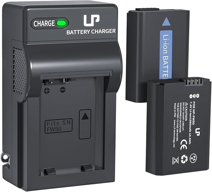 LP NP-FW50 Battery Charger Pack, 1950mAh 2-Pack Battery Compatible by LP