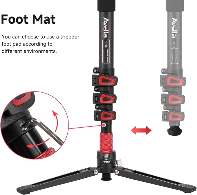 Avella C324D Carbon Fiber 67 Inch Camera Monopod Professional Telescopic Video - Image 5