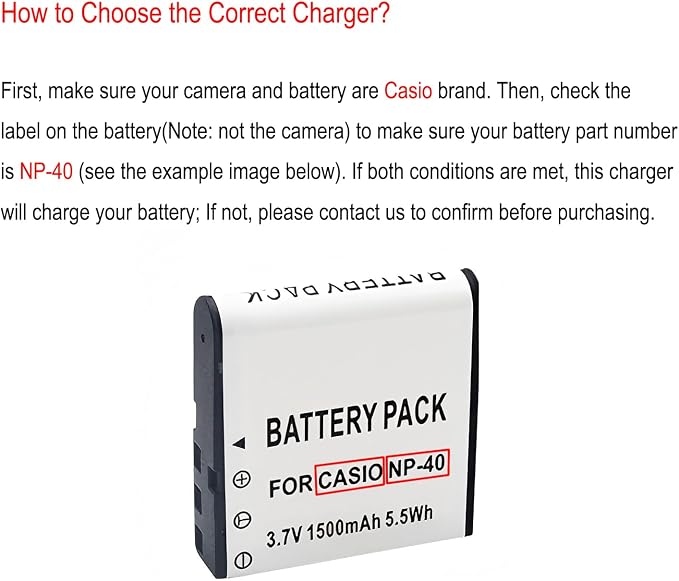 Battery Charger for Casio NP40/NP-40 and Exilim EX-Z400, Zoom EX-Z100, - Image 2
